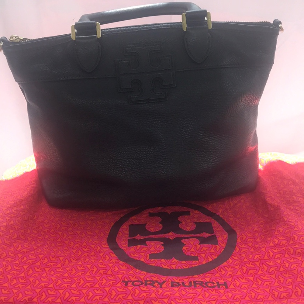 Tory Burch Thea Navy Blue PebbledLeather Tote Bag